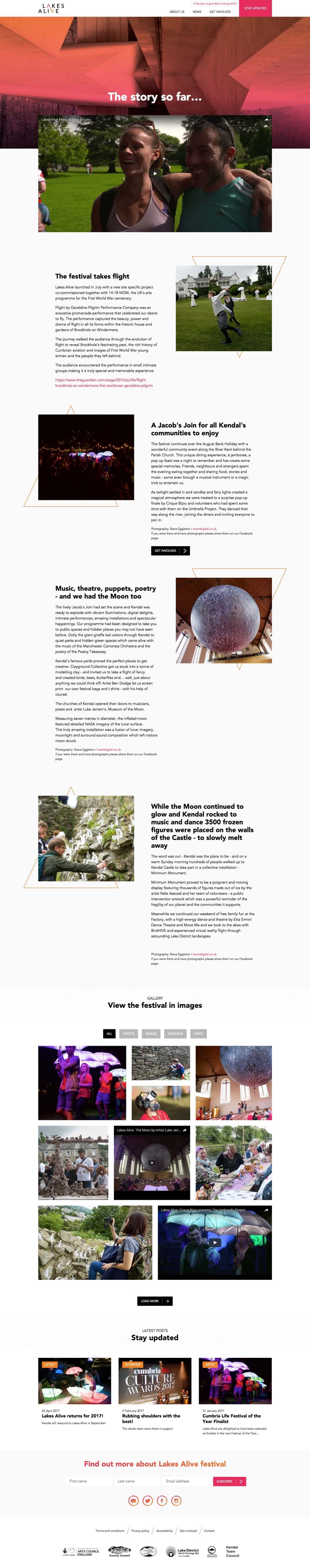 Story page showing the design update for Lakes Alive