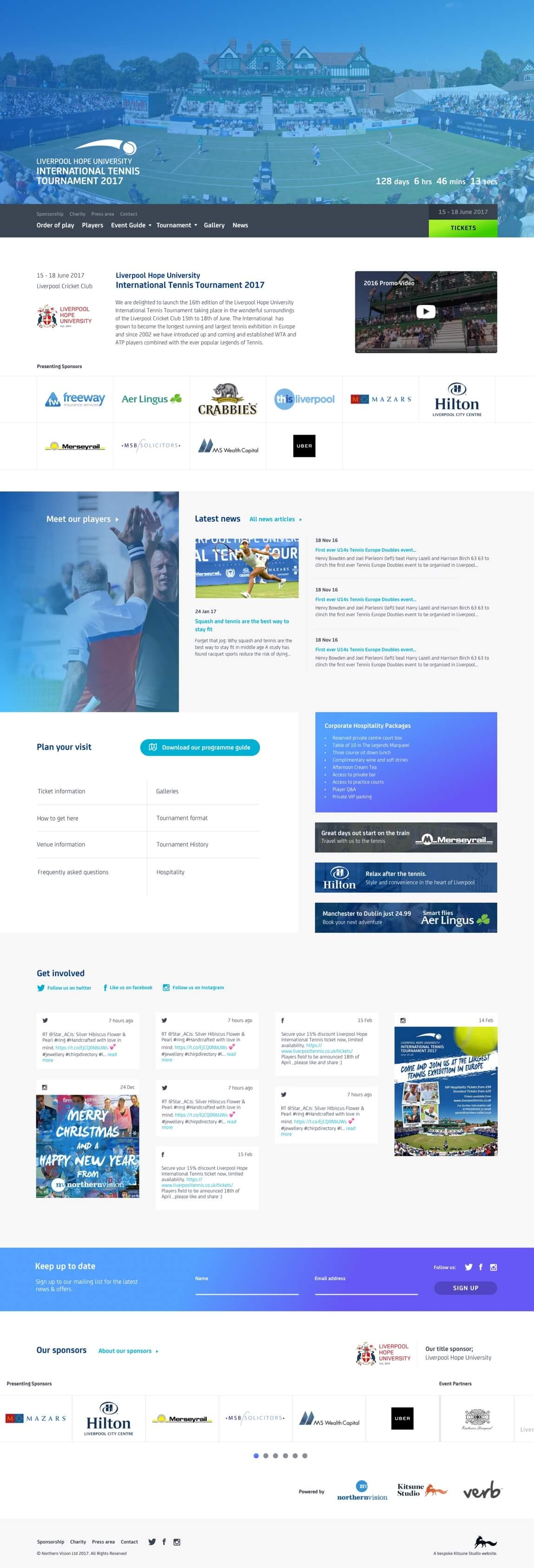Bespoke website homepage for Liverpool Hope International Tennis Tournament