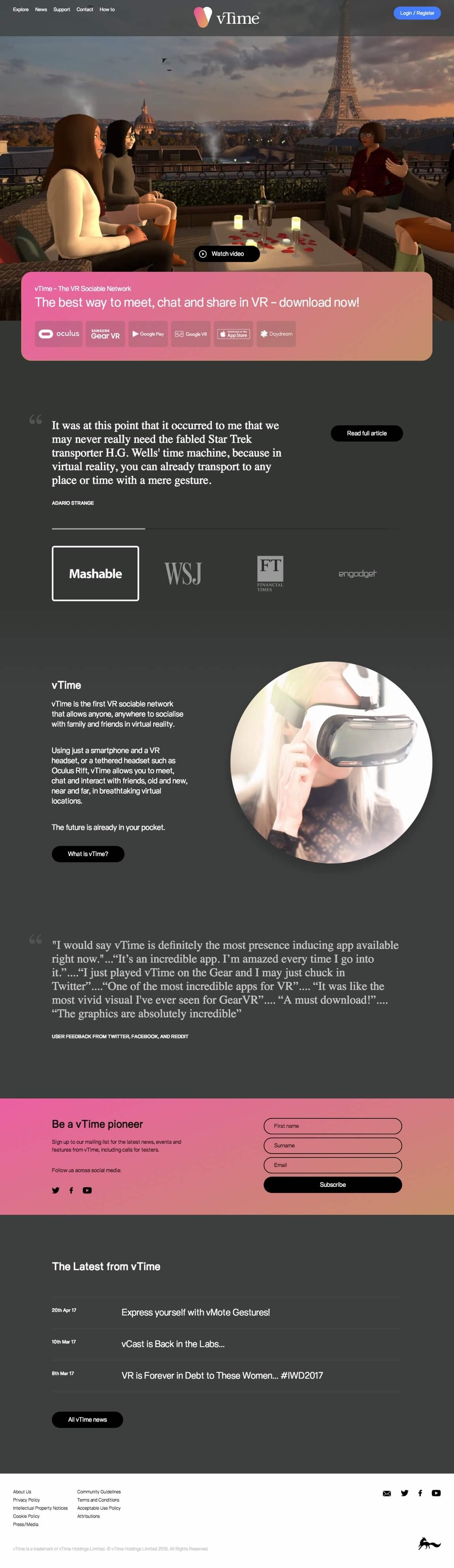Homepage design for vTime